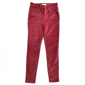 Madewell 10” High-Rise Skinny Velvet Maroon Jeans